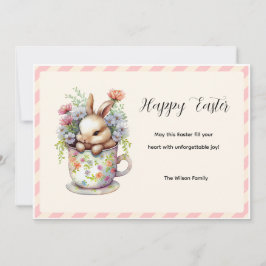Kleiner Hase in einer floralen Teetasse Karte