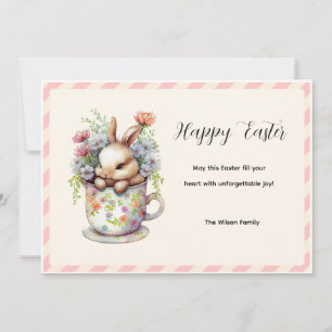 Kleiner Hase in einer floralen Teetasse Karte