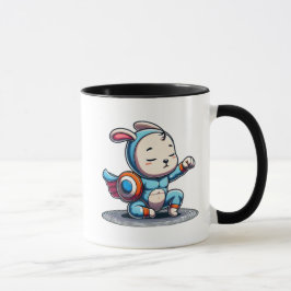 Kleiner Held-Hase in blauem Anzug. Tasse