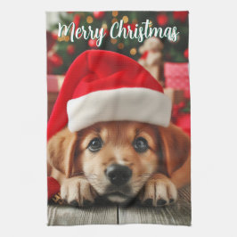 Kleiner Helfer-Welpe des Weihnachtsmanns Geschirrtuch