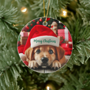 Kleiner Helfer-Welpe des Weihnachtsmanns Keramik Ornament