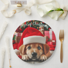 Kleiner Helfer-Welpe des Weihnachtsmanns Pappteller