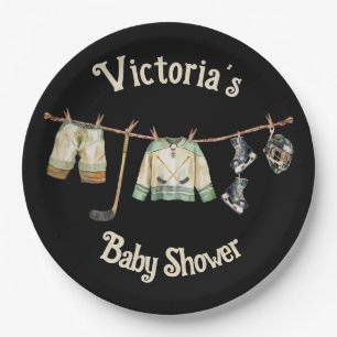 Kleiner Hockey Player Baby Dusche Clothesline Puck Pappteller