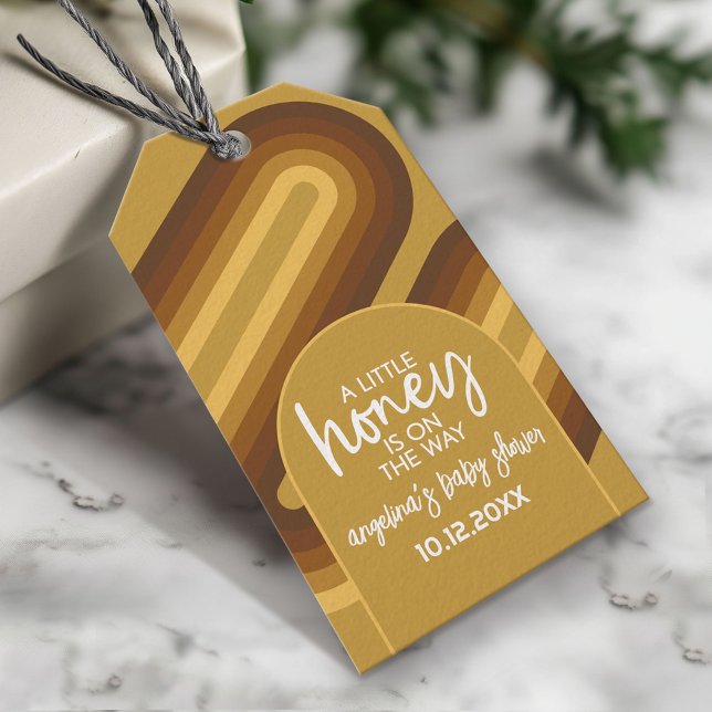 Kleiner Honig auf dem Weg Retro Stripes Babydusche Geschenkanhänger (Custom Gift Tag)