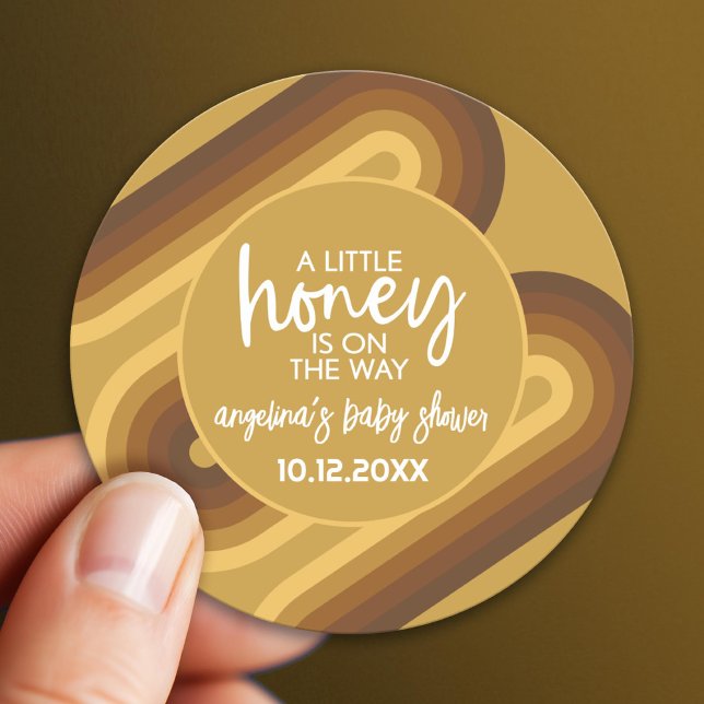 Kleiner Honig auf dem Weg Retro Stripes Babydusche Runder Aufkleber (Custom Sticker)