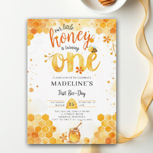 Kleiner Honigbiene Tag Cute Watercolor 1. Geburtst Einladung