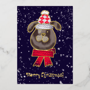 Kleiner Hund mit gestrickter Mütze und Scharl Folieneinladung