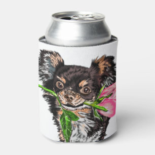 Kleiner Hund mit Rose kann romantisch kühlen Dosenkühler