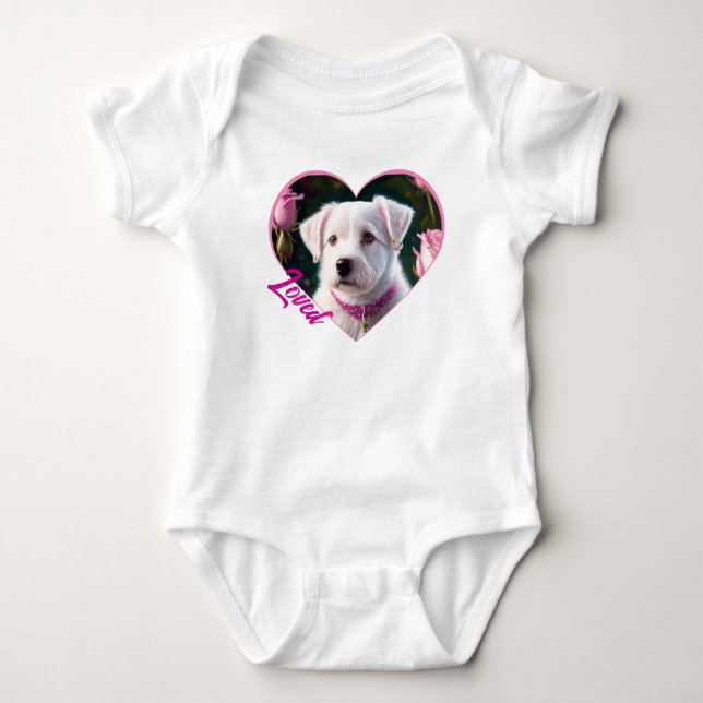 Kleiner Hund und Rose Baby Strampler (Vorderseite)