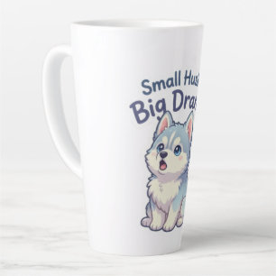 Kleiner Husky großes Drama lustiger Welpe Milchtasse