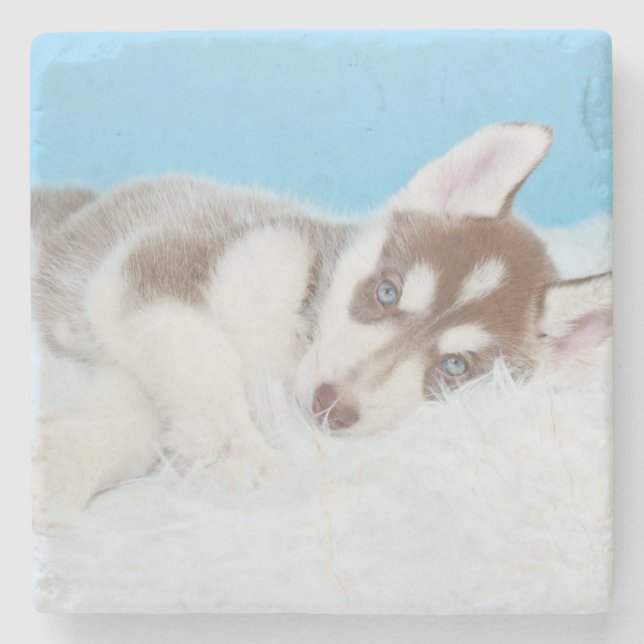 Kleiner Husky-Welpe auf einer Blankette Steinuntersetzer (Vorderseite)