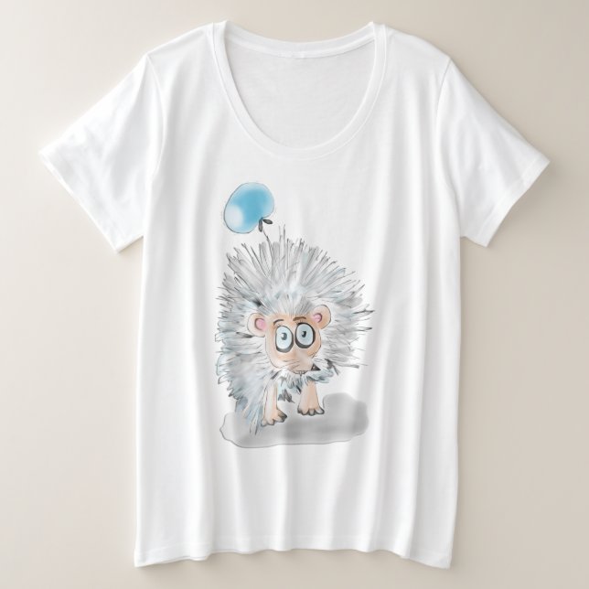Kleiner Igel mit blauem Ballon Große Größe T-Shirt (Design vorne)