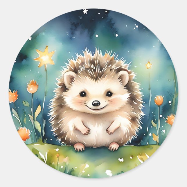 Kleiner Igel nachts Runder Aufkleber (Vorderseite)