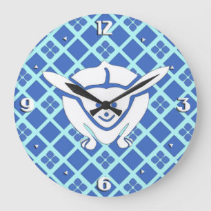 Kleiner japanischer Hase, blau Große Wanduhr