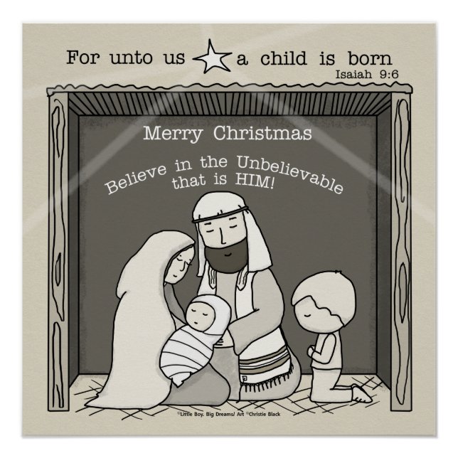 Kleiner Junge an der Manger-Merry-Weihnachtsfeier Poster (Vorderseite)