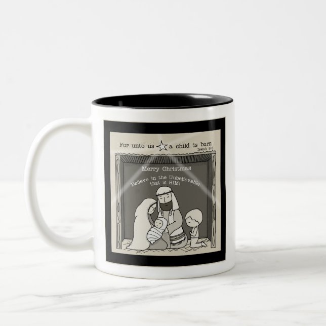 Kleiner Junge an der Manger-Merry-Weihnachtsfeier Zweifarbige Tasse (Links)