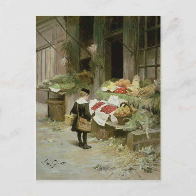 Kleiner Junge auf dem Markt Postkarte (Vorderseite)