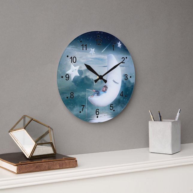 Kleiner Junge auf dem Mond Wolkenstars  Große Wanduhr (Büro)