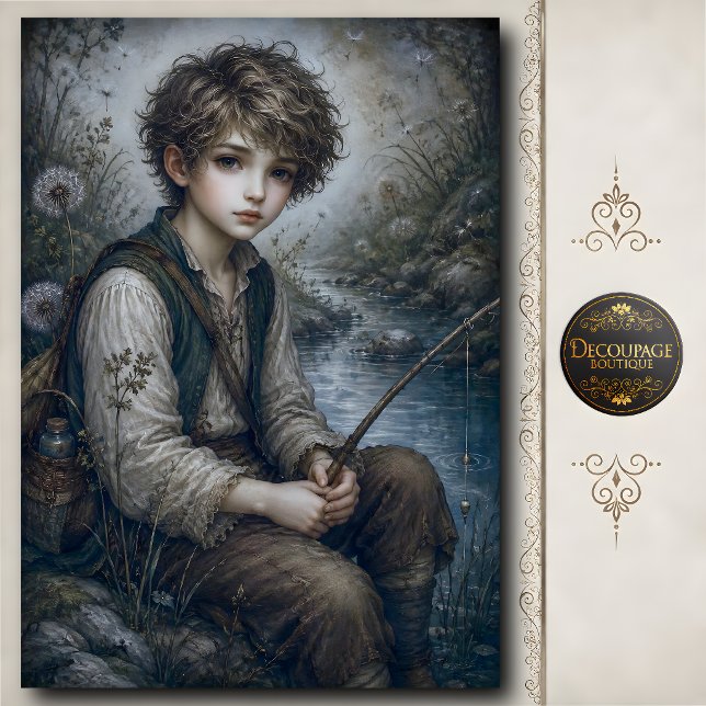 Kleiner Junge fischt am Bach Seidenpapier (Little Boy Fishing by Creek Tissue Paper)