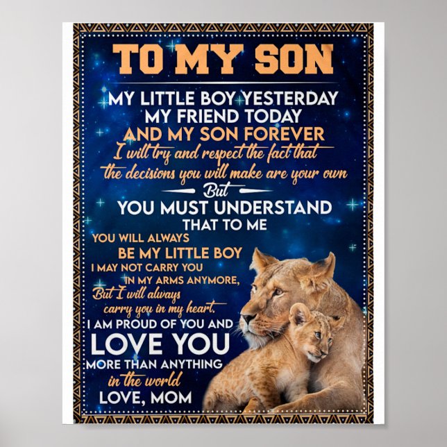 Kleiner Junge gestern Freunde heute Löwe Mama zu S Poster (Vorne)