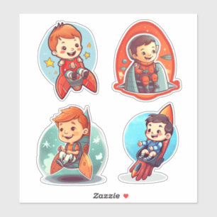 Kleiner Junge in einer Rakete   Wissenschaft und R Aufkleber