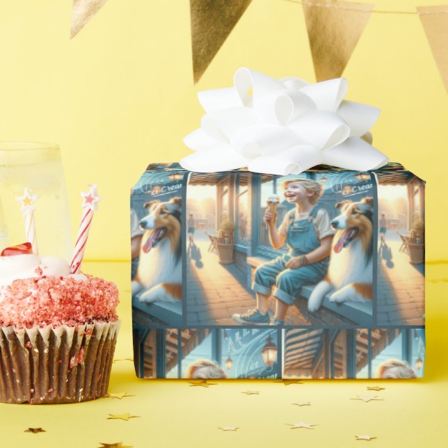 Kleiner Junge isst Eiscreme Geschenkpapier (Geburtstagsparty)