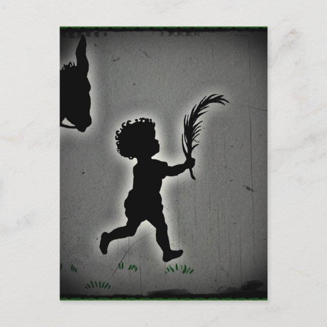 Kleiner Junge mit einer Palm Frond Postkarte (Vorderseite)