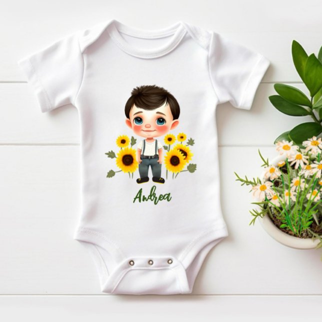 Kleiner Junge mit Sonnenblumen Baby Strampler (Von Creator hochgeladen)