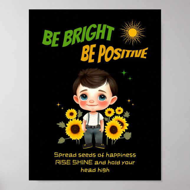 Kleiner Junge mit Sonnenblumen Poster (Vorne)