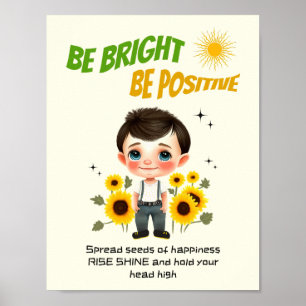 Kleiner Junge mit Sonnenblumen Poster