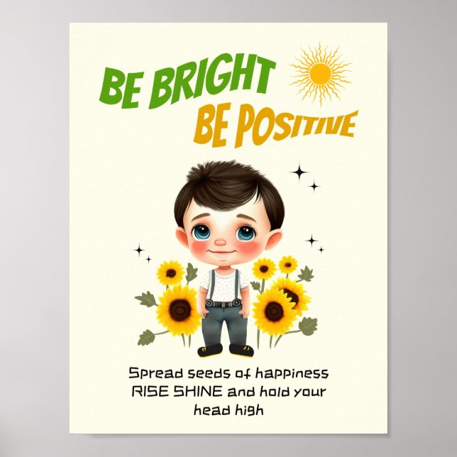 Kleiner Junge mit Sonnenblumen Poster (Vorne)