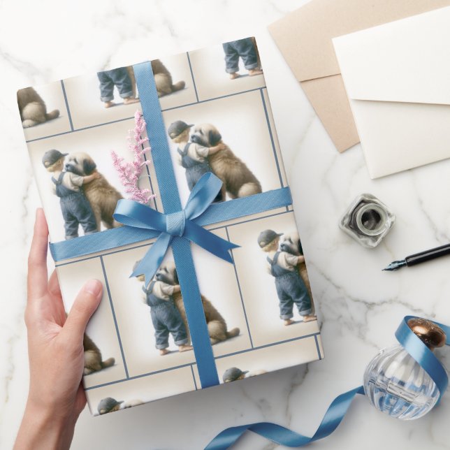 Kleiner Junge umarmt Big Dog Geschenkpapier (Schenken)