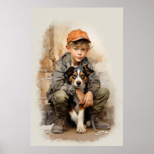 Kleiner Junge und Hund Poster