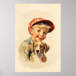 Kleiner Junge und Hund Poster