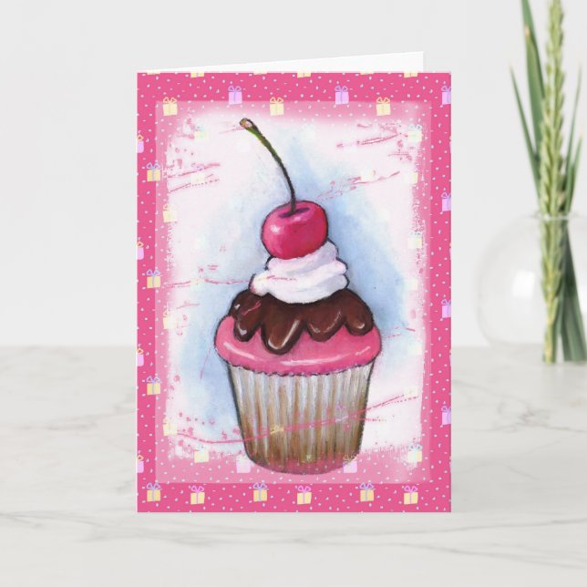 Kleiner Kuchen im Pastell auf rosa Hintergrund Karte (Vorderseite)