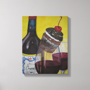 Kleiner Kuchen und Kuchen-Wein Leinwanddruck