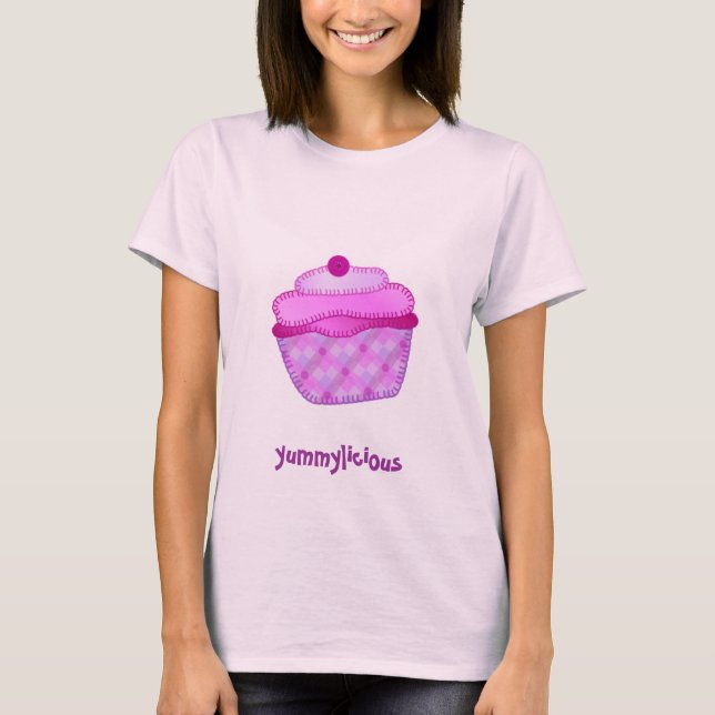 Kleiner Kuchenapplique-Damen-Spitze - Malvenfarbe T-Shirt (Vorderseite)