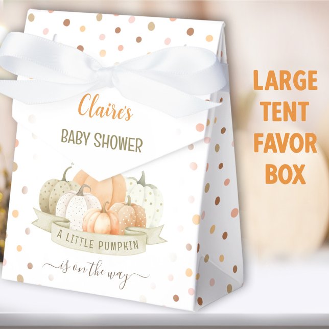 Kleiner Kürbis auf dem Weg Babydusche Großzelt Geschenkschachtel (Dotted Pumpkin favor box - You can choose from 2 sizes of these tent favor boxes)