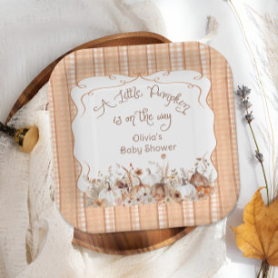 Kleiner Kürbis auf dem Weg Boho Floral Baby Shower Pappteller
