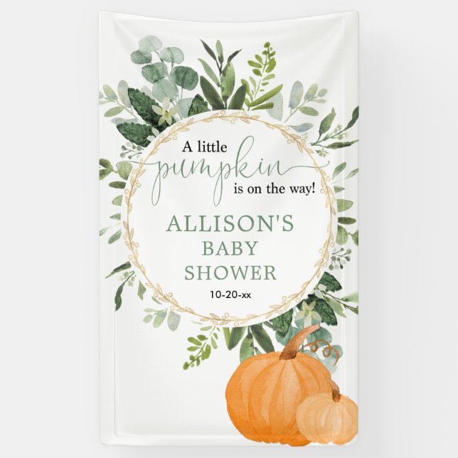 Kleiner Kürbis auf dem Weg fallen Babydusche Hinte Banner (Vertikal)