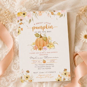 Kleiner Kürbis auf dem Weg Florale Herbst-Baby-Par Einladung
