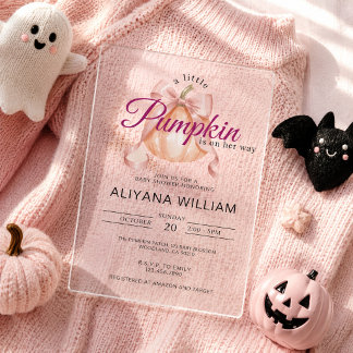 Kleiner Kürbis auf dem Weg Rosa Schleife Baby Show Acryleinladungen