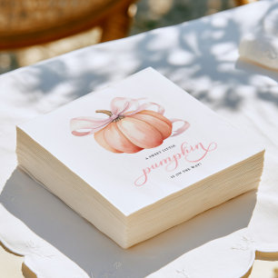 Kleiner Kürbis auf dem Weg Rosa Schleife Baby Show Serviette
