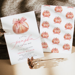 Kleiner Kürbis auf dem Weg Rosa Schleife Babyparty Einladung