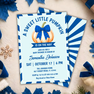 Kleiner Kürbis Baby Shower Blaue Gingham-Schleife  Einladung