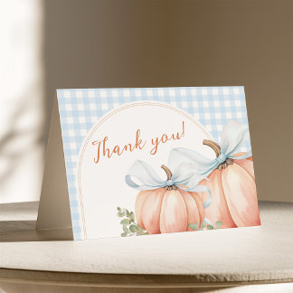 Kleiner Kürbis Blau Gingham Dankeskarte