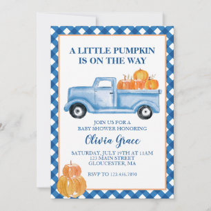 Kleiner Kürbis Blauer LKW Herbst-Baby-Party Einladung