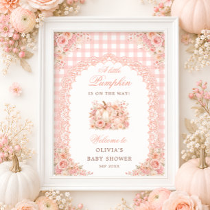 Kleiner Kürbis-Bogen-Blumen-Baby-Party-Willkommen Poster