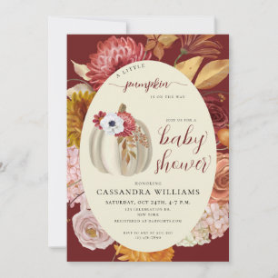 Kleiner Kürbis Burgunder Blumen Herbst Baby Shower Einladung