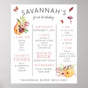 Kleiner Kürbis erster Geburtstag Meilenstein Poste Poster